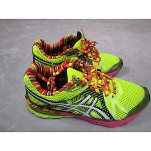 ASICS Shoes Womens Size 8.5 Neon Yellow Multicolor Mesh Running Sneakers T480N